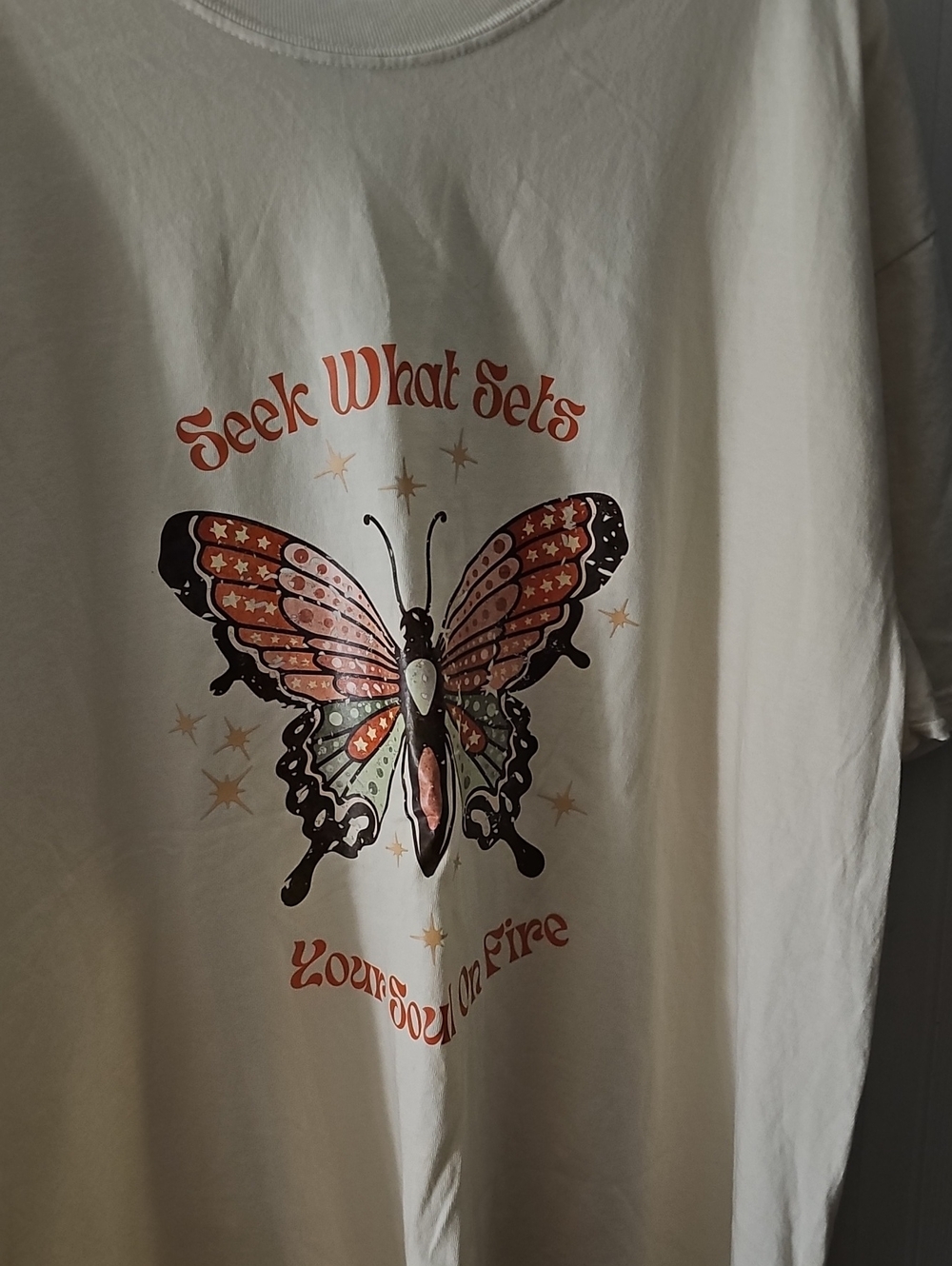 Comfort Colors Cream Graphic Butterfly Tee with Multicolor Print
